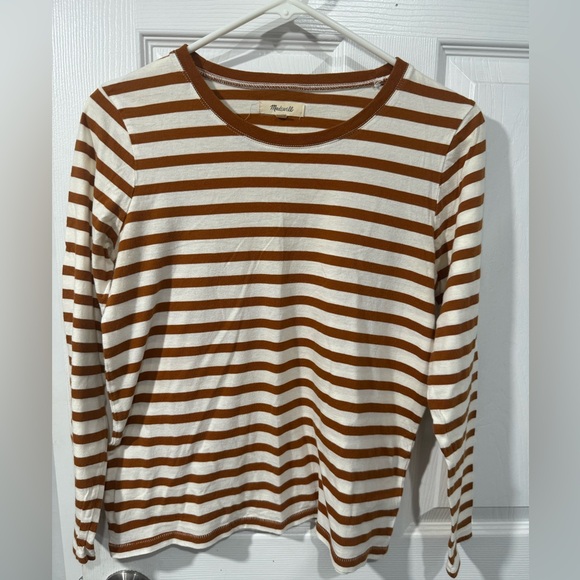 Madewell Tan and White Striped long-sleeved shirt size small - Picture 13 of 14